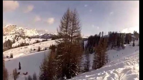 Crash in nountain on snow corvara val badia fuoripista freeski sun and music