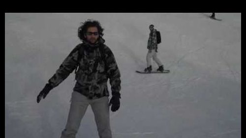 The gang snowboarding down kitzbuhel horn