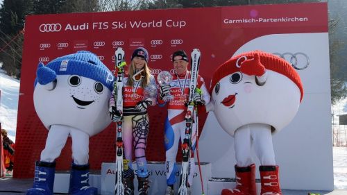 DH Garmisch. Coppetta di cristallo a Didier Cuche e Lindsay Vonn