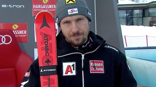 Marcel Hirscher leads the first round of the sllalom of Madonna di Campiglio