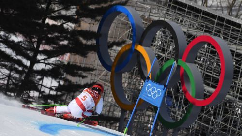 Marcel Hirscher in testa alla prima manche del gigante olimpico di Yongpyong