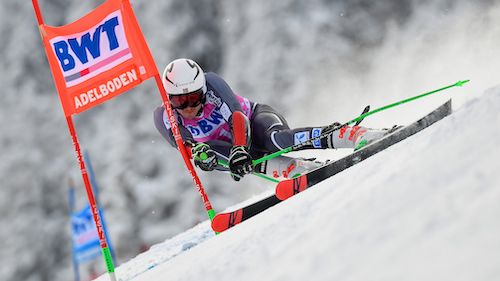Henrik Kristoffersen leads the first run of the giant Adelboden