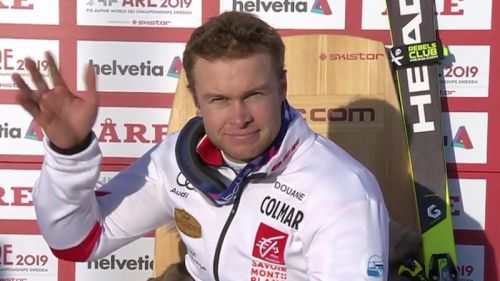 Alexis Pinturault leading the first run of the giant of the World Championships of Are