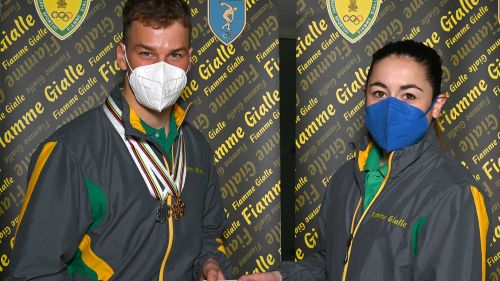 Giovanni Franzoni and Sofia Goggia, the celebration of the Yellow Flames on a special day