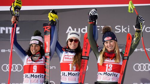 In super-g Rebensburg still in red, but there are three blue in the five and then ... Shiffrin!
