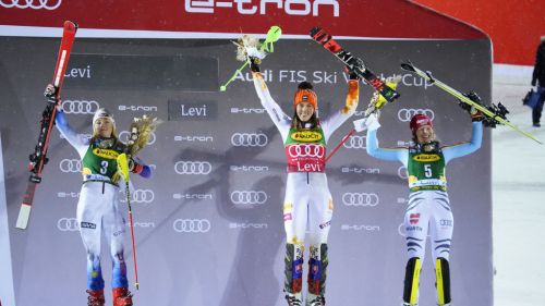 Shiffrin returns to the command of the general, nearby Slokar and Vlhova. Swenn-Larsson in the first group